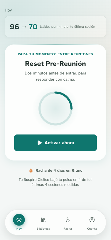 Pantalla Hoy con tu racha y tu próxima activación