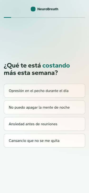 Pregunta inicial del recorrido de NeuroBreath